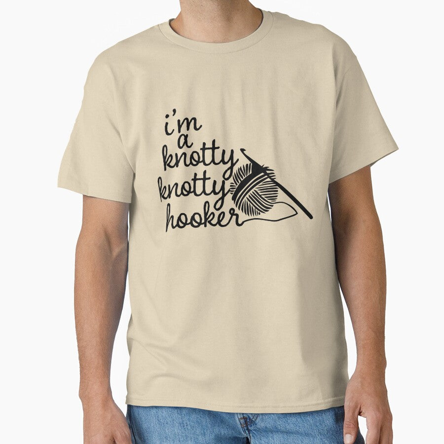 Funny Knotty Hooker Crochet Shirt - Humorous Oversized Tee Sand
