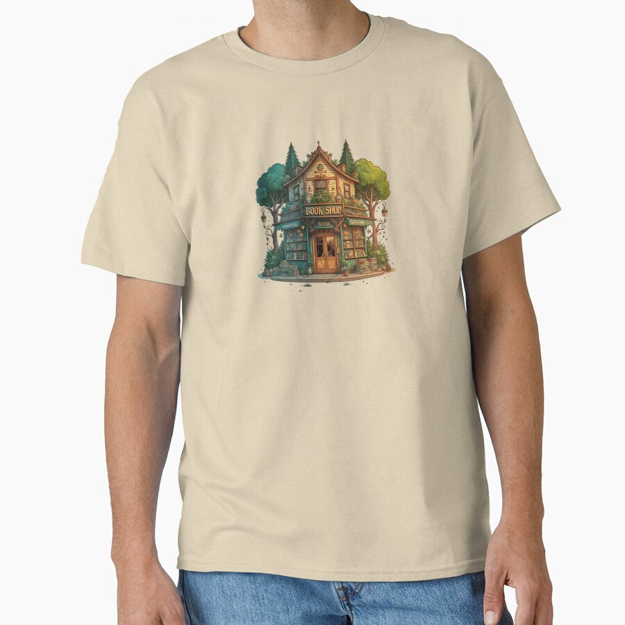 Book Shop Oversized T-Shirt Classic Bibliophile Comfort Wear Sand