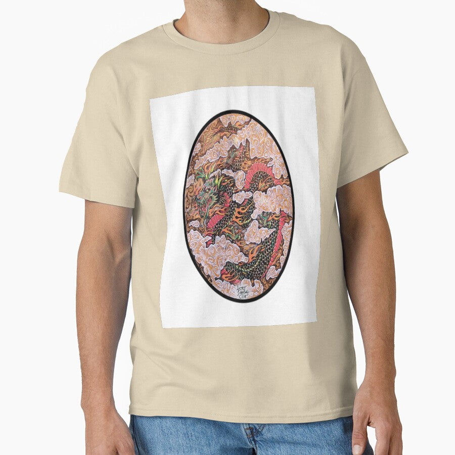 Tattoo Style Dragon Irezumi Oversized T-Shirt Japanese Art Top Sand