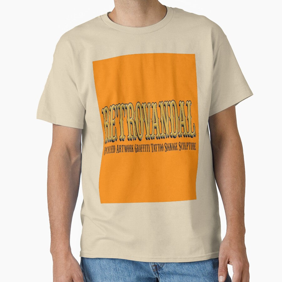 Retro Vandal Logo Oversized T-Shirt Streetwear Urban Style Top Sand