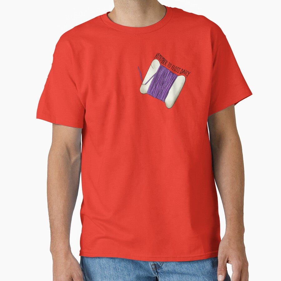Remember To Floss Daily | Funny Embroidery Bobbin Shirt Poppy Red