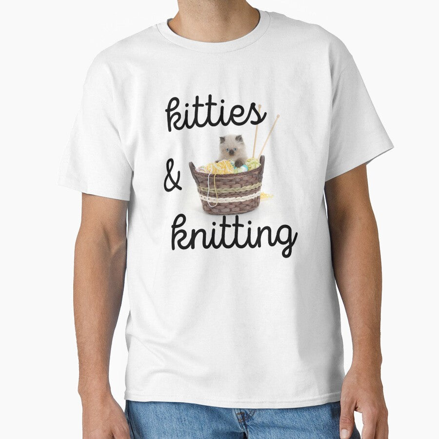 Yarn and Kitties Oversized Tee - Easy Baby Knitting Patterns Art White