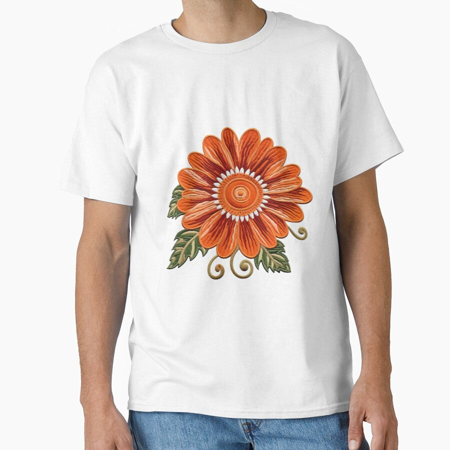 Red and Black Embroidered Flower Art Oversized Tee White