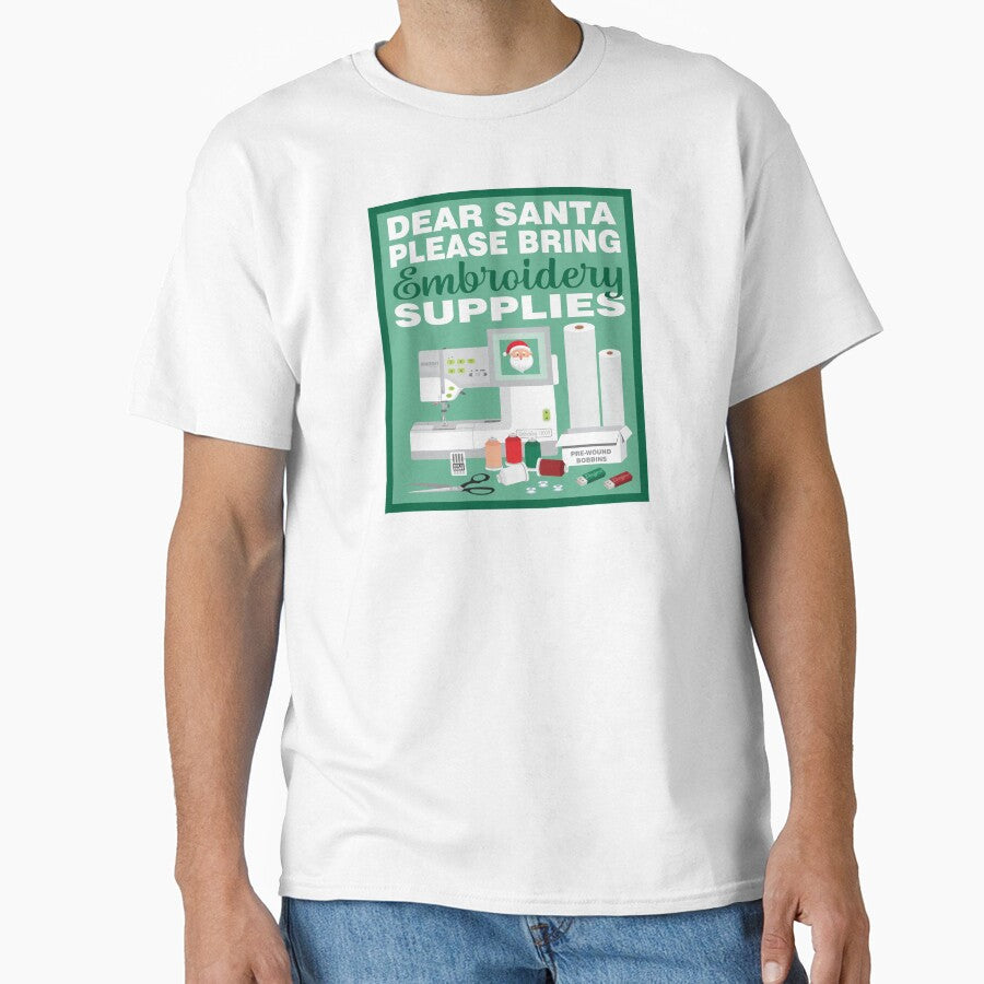 Santa Embroidery Gift | Christmas Supplies Oversized Shirt White