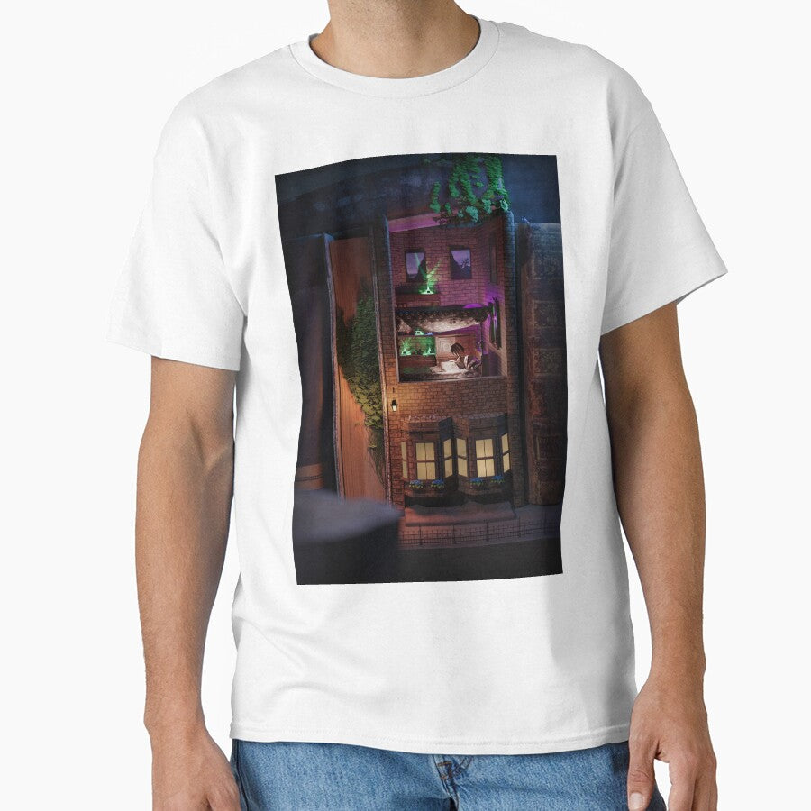 Reading Upstairs Diorama Tee Bookshelf Insert Oversized Shirt White