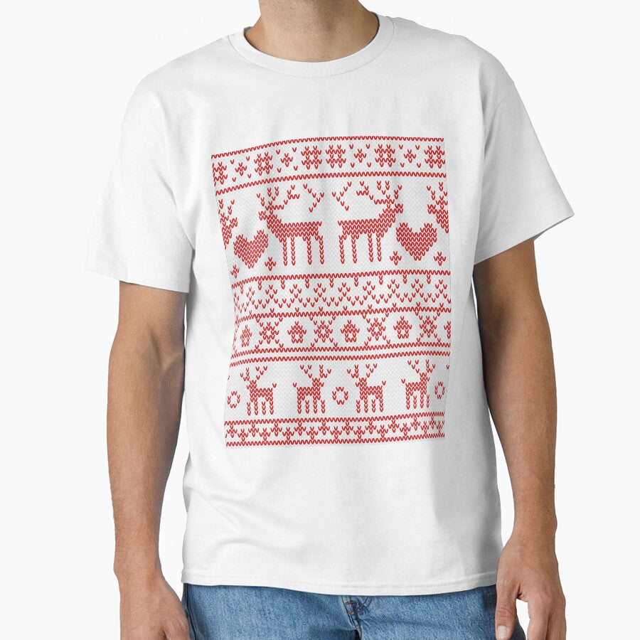 Christmas DIY Knitting Tee - Oversized Festive Baby Pattern Shirt White