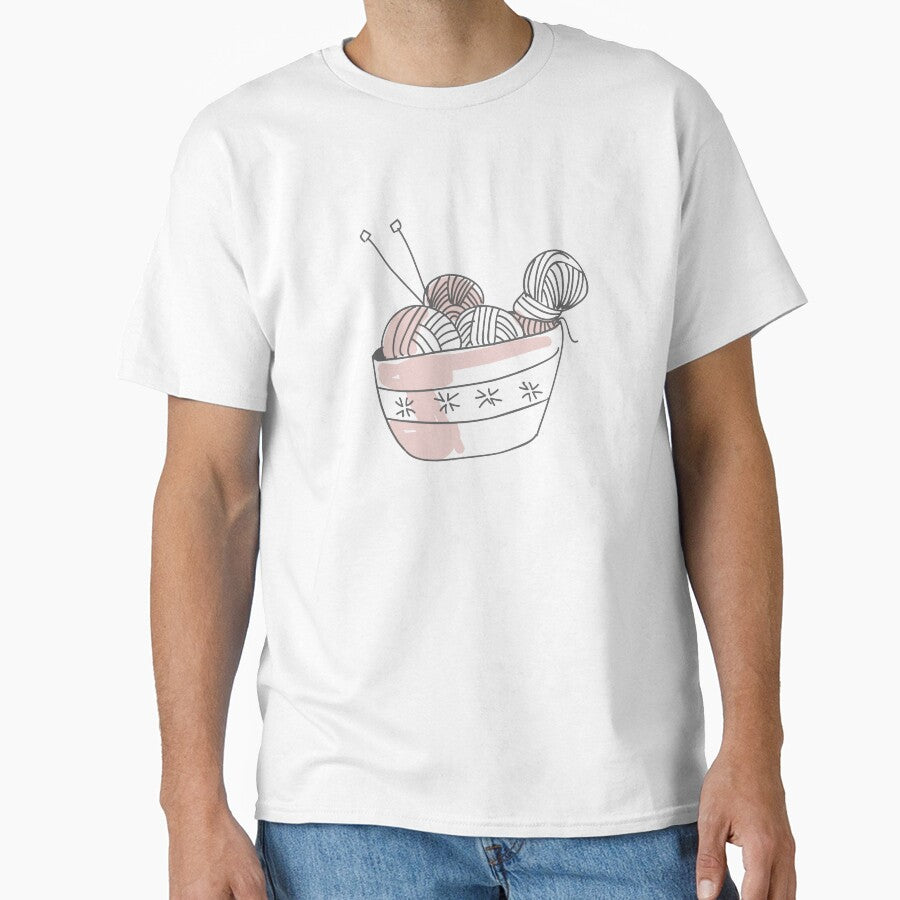 Artistic Knitting Patterns Tee - Oversized Creative Crafting Top White