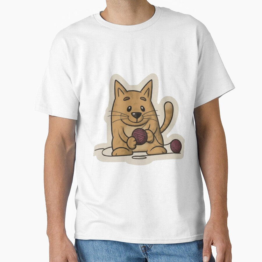 Knitty Kitty Graphic Oversized T-Shirt Cute Cat Knitting Design White
