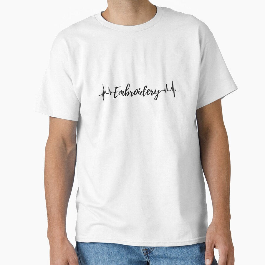 Embroidery Heartbeat Top | Stitching Pulse Oversized Shirt White