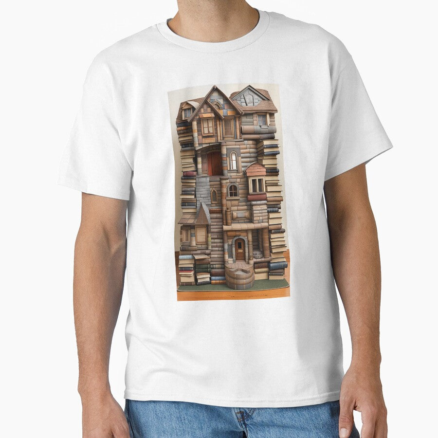 Book House Graphic Tee Unique Bibliophile Oversized Streetwear White