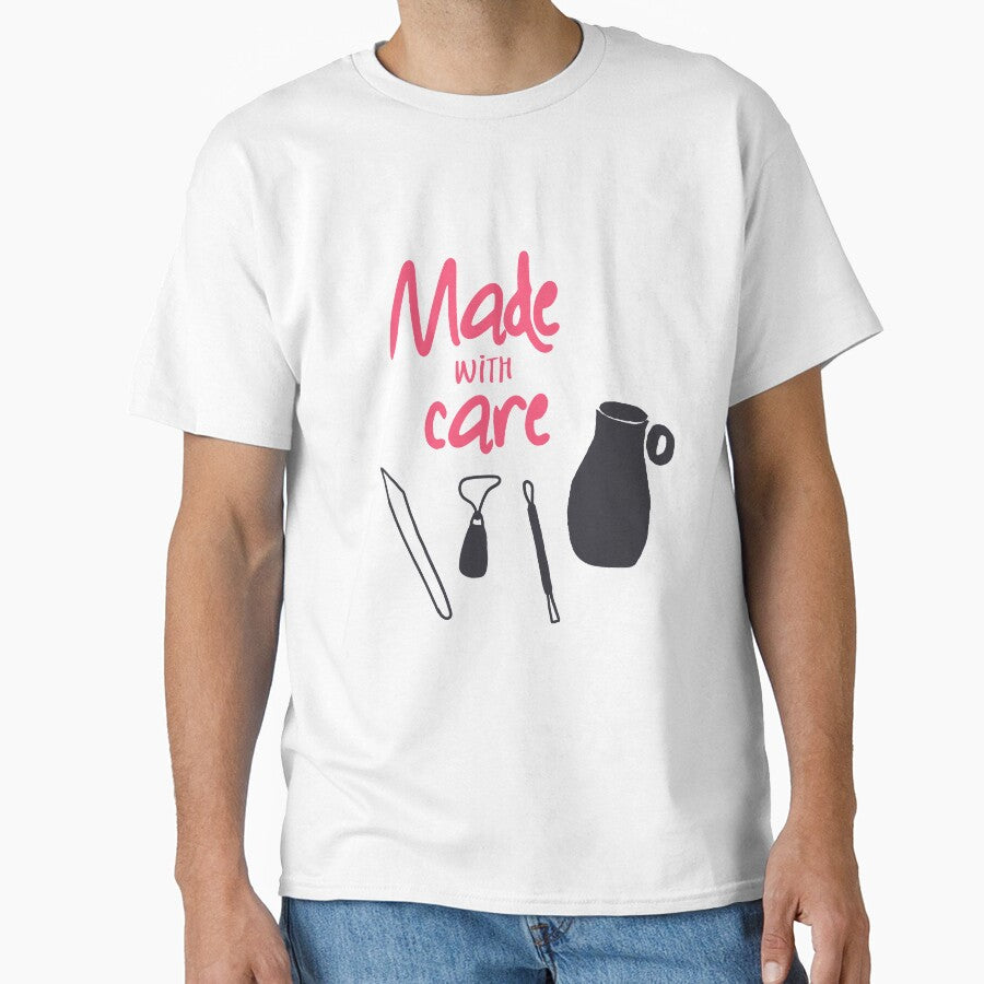 Handcrafted Pottery Made With Care Quote Oversized T-Shirt White