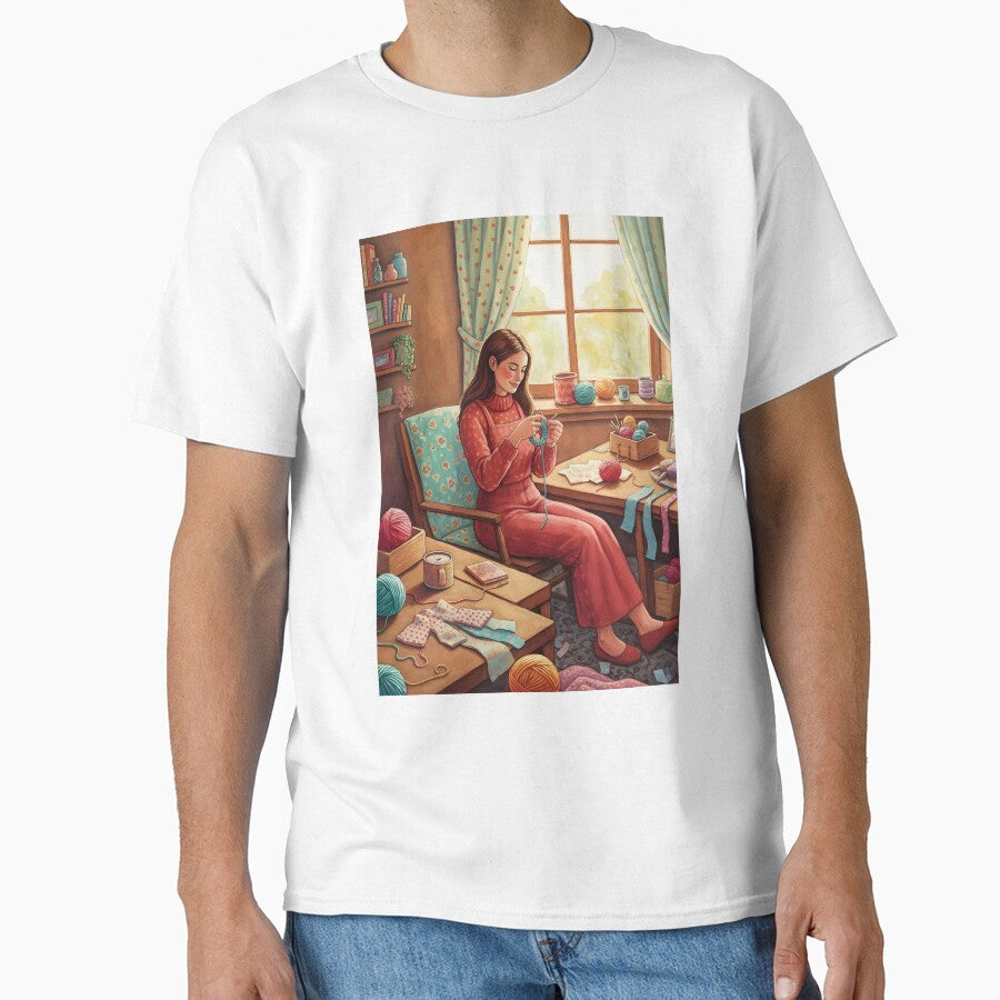 Cozy Crochet Room Tee - Oversized Lady Crafter Graphic Shirt White