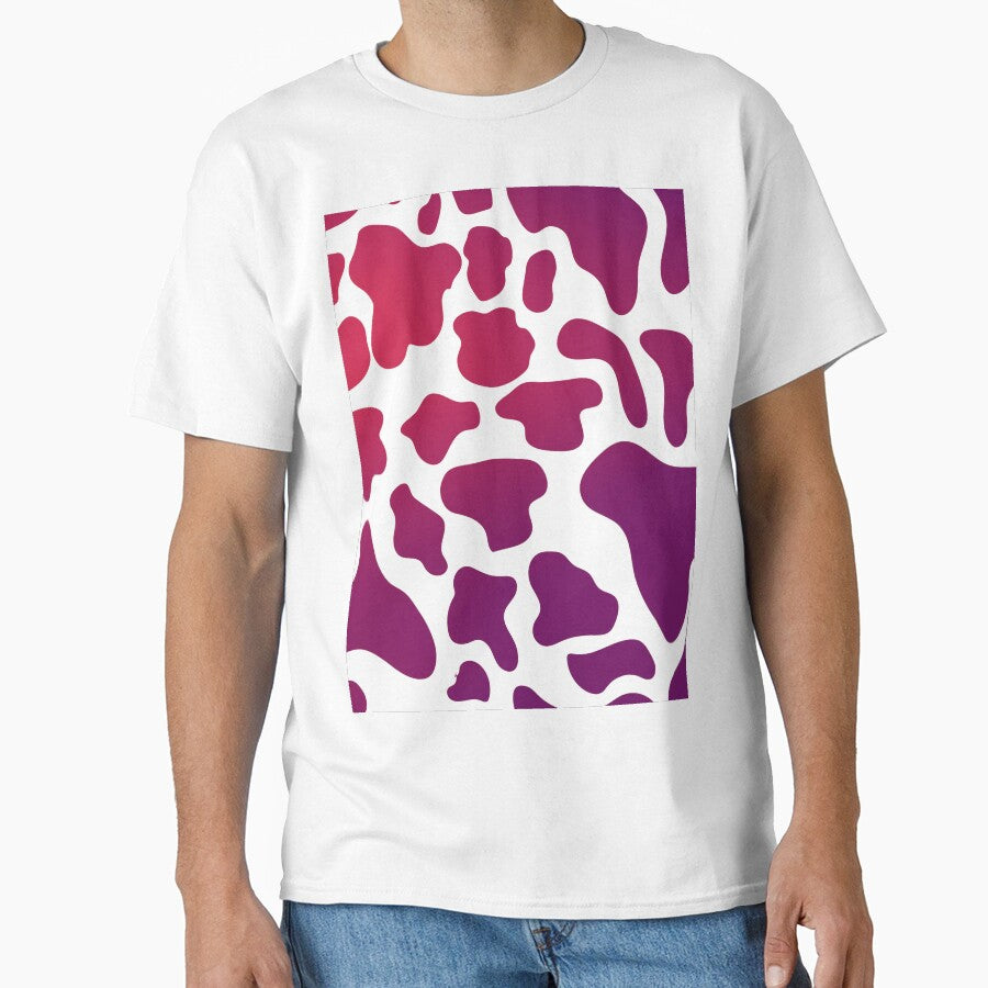 Cow Print Pattern Tee - Oversized Animal Graphic Fashion Shirt White