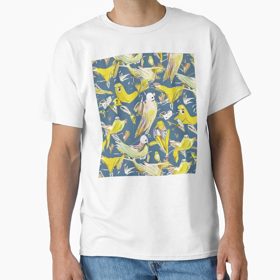 Golden Birds Graphic Tee - Every Birdy Oversized Pattern Shirt White