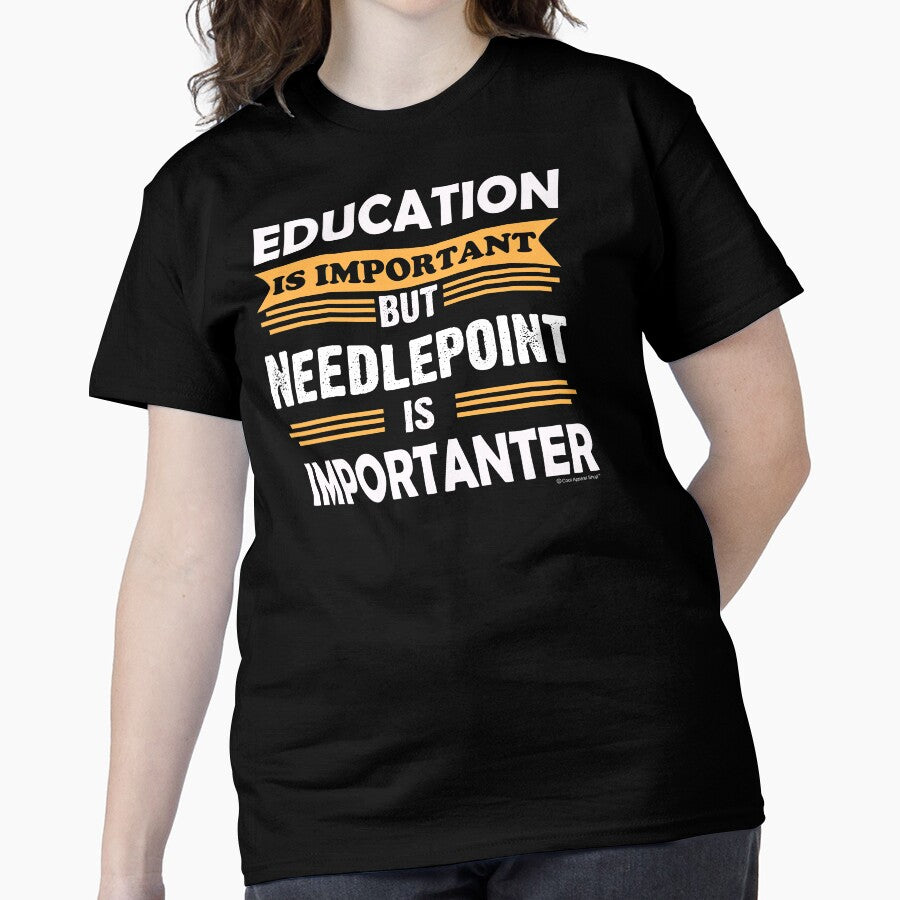Needlepoint Over Education | Sarcastic Hobbyist Oversized Top Black
