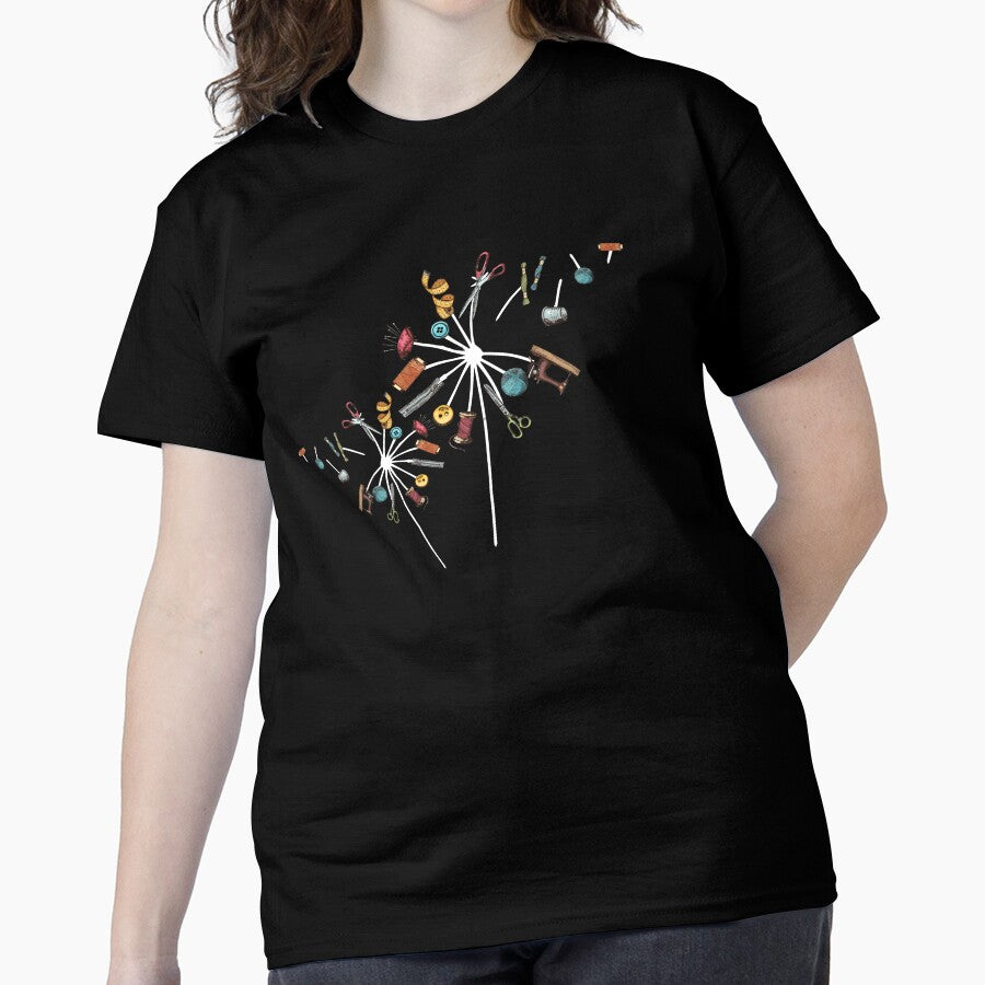 Sewing Accessories Dandelion Flower Quilting Oversized T-Shirt Black