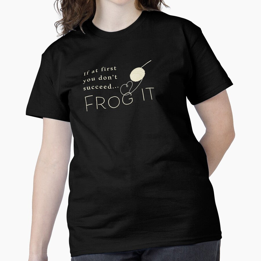 Frog It Crochet Humor Shirt Cream Style Funny Crafter Oversized Black