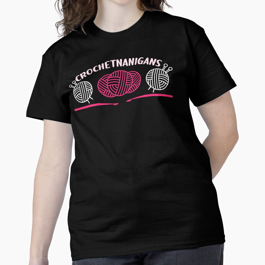 Crochetnanigans Funny Yarn Shirt Witty Crochet Pun Oversized Top Black