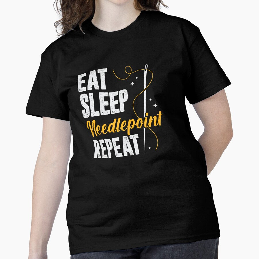 Eat Sleep Needlepoint Repeat | Hobbyist Gift Oversized T-Shirt Black