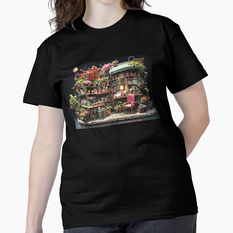 Flower Stand Delight Tee Blooming Whimsy Floral Oversized Shirt Black