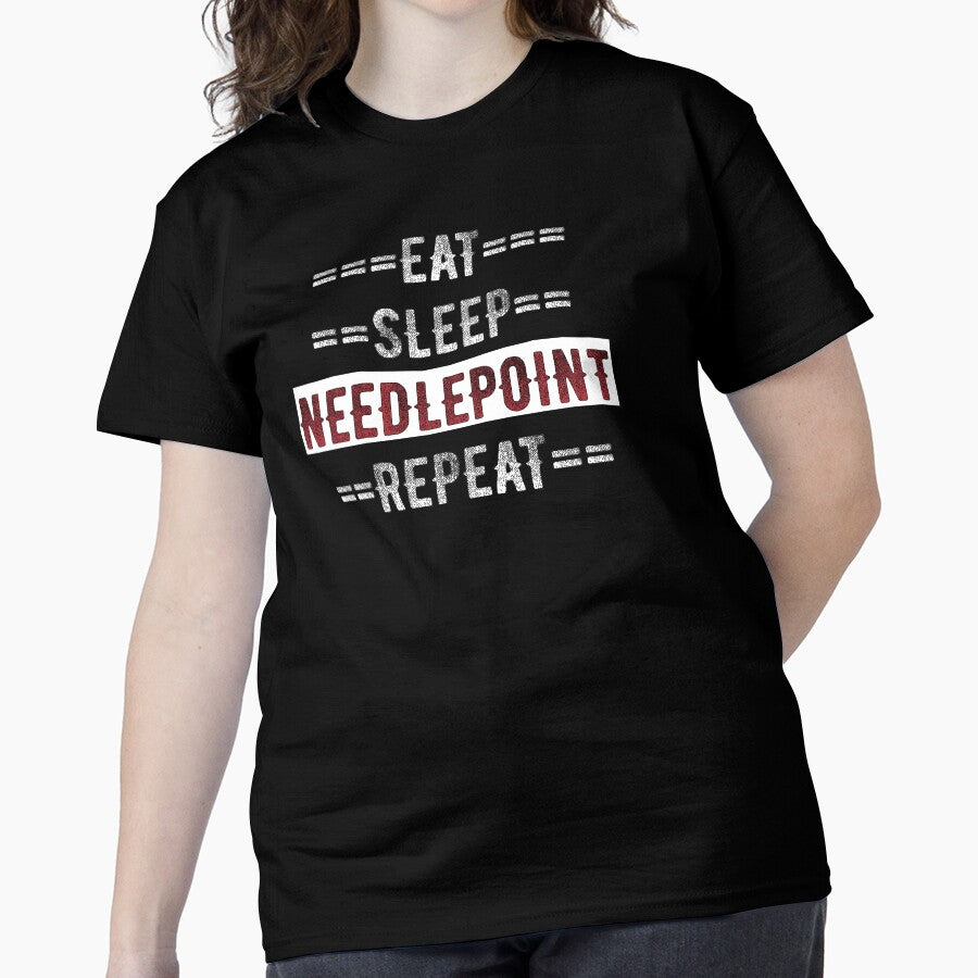 Crafty People Gift Idea | Eat Sleep Needlepoint Repeat Tee Black