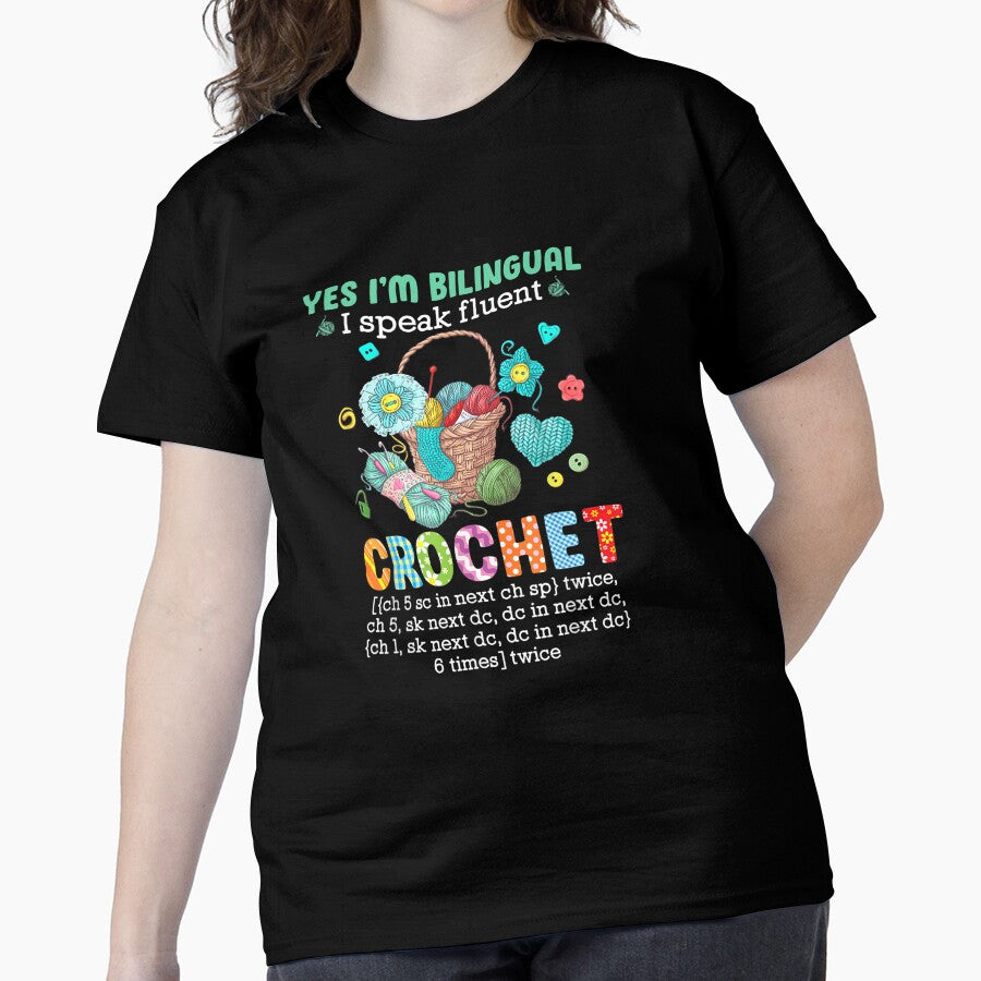 Bilingual Fluent Crochet Speaker Tee Funny Language Oversized Black