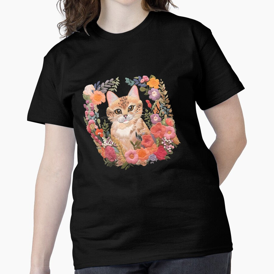 Cottagecore Cat Kitten Hand Stitched Oversized T-Shirt Black