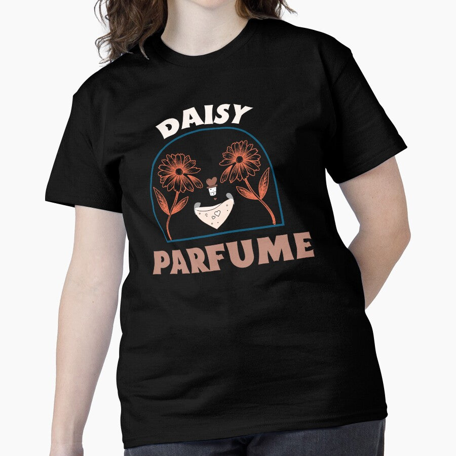 Daisy Parfume Floral Graphic Tee - Elegant Scent Aesthetic Shirt Black