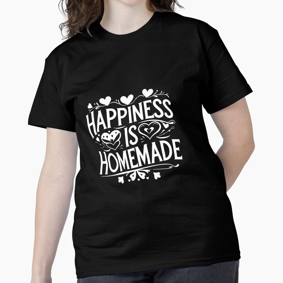 Hand-Drawn Homemade Happiness Lettering Stylish Oversized Tee Black