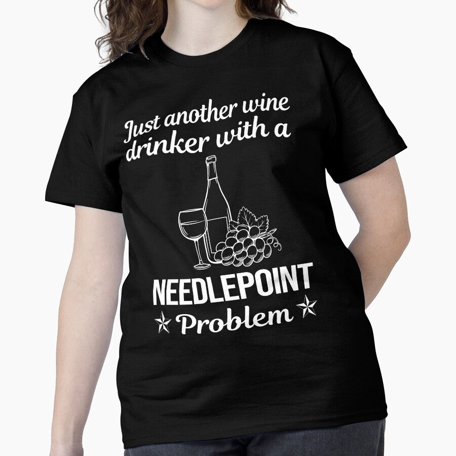 Wine & Needlepoint Tee | Relaxing Canvas Work Oversized Shirt Black