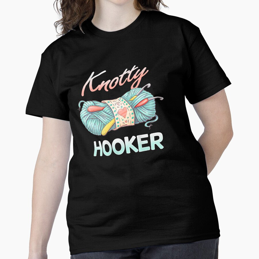 Knotty Hooker Tank Style | Funny Crochet Yarn Oversized Tee Black
