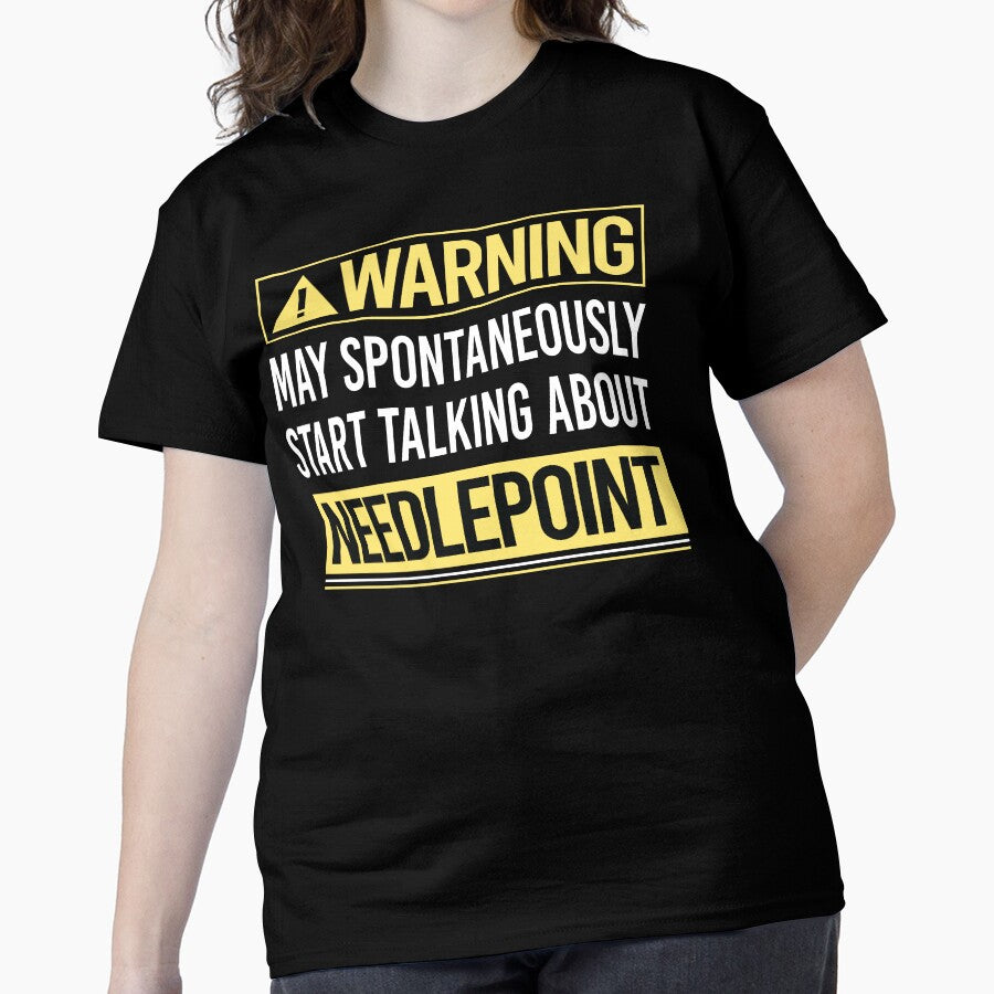 Needlepoint Warning Label | Canvas Work Humor Oversized Tee Black