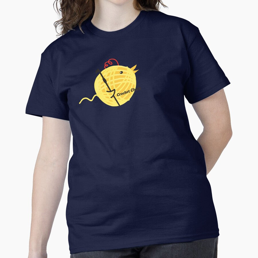 Funny Crochet Chick Yarn Ball Oversized Tee Cute Crafting Apparel Navy