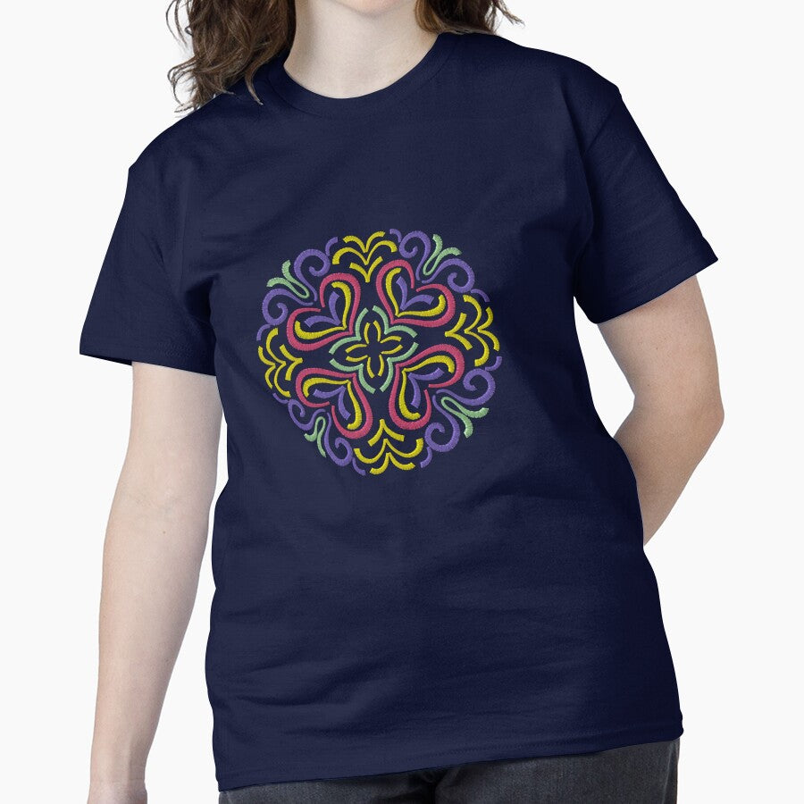 Realistic Digital Embroidery Art Effect Oversized T-Shirt Navy