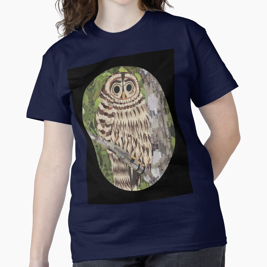 Hoot Hoot Owl Illustration Oversized T-Shirt Whimsical Animal Top Navy