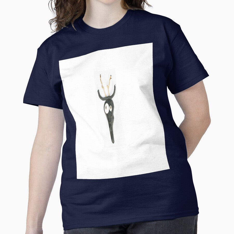 Anxious Reindeer Holiday Oversized T-Shirt Funny Animal Art Print Navy