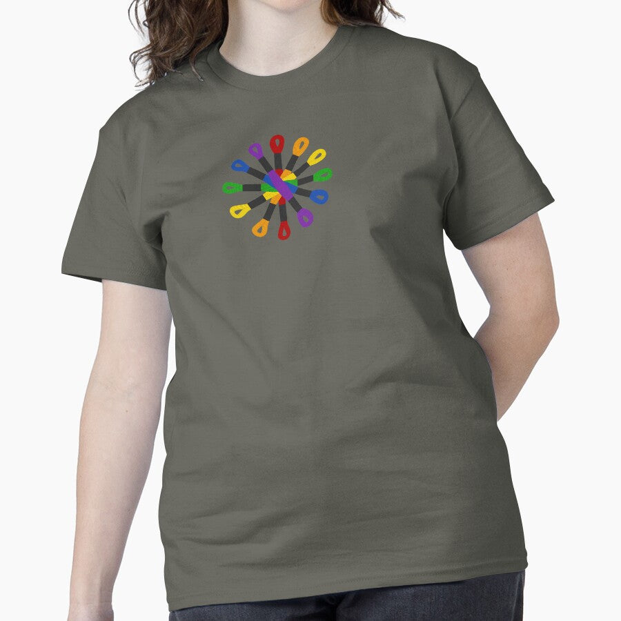 Rainbow Floss Circle | Cross Stitch Embroidery Oversized Tee Smoke Grey