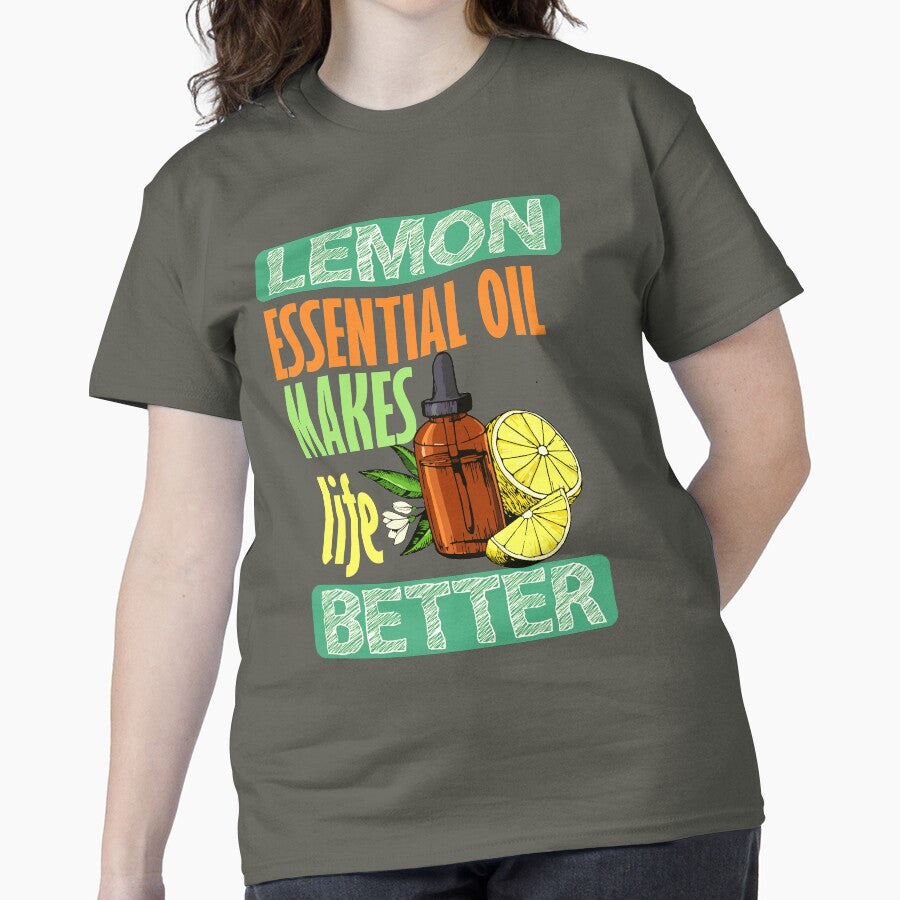 Lemon Essential Oil T-Shirt - Bright Citrus Aromatherapy Graphic Tee Smoke Grey