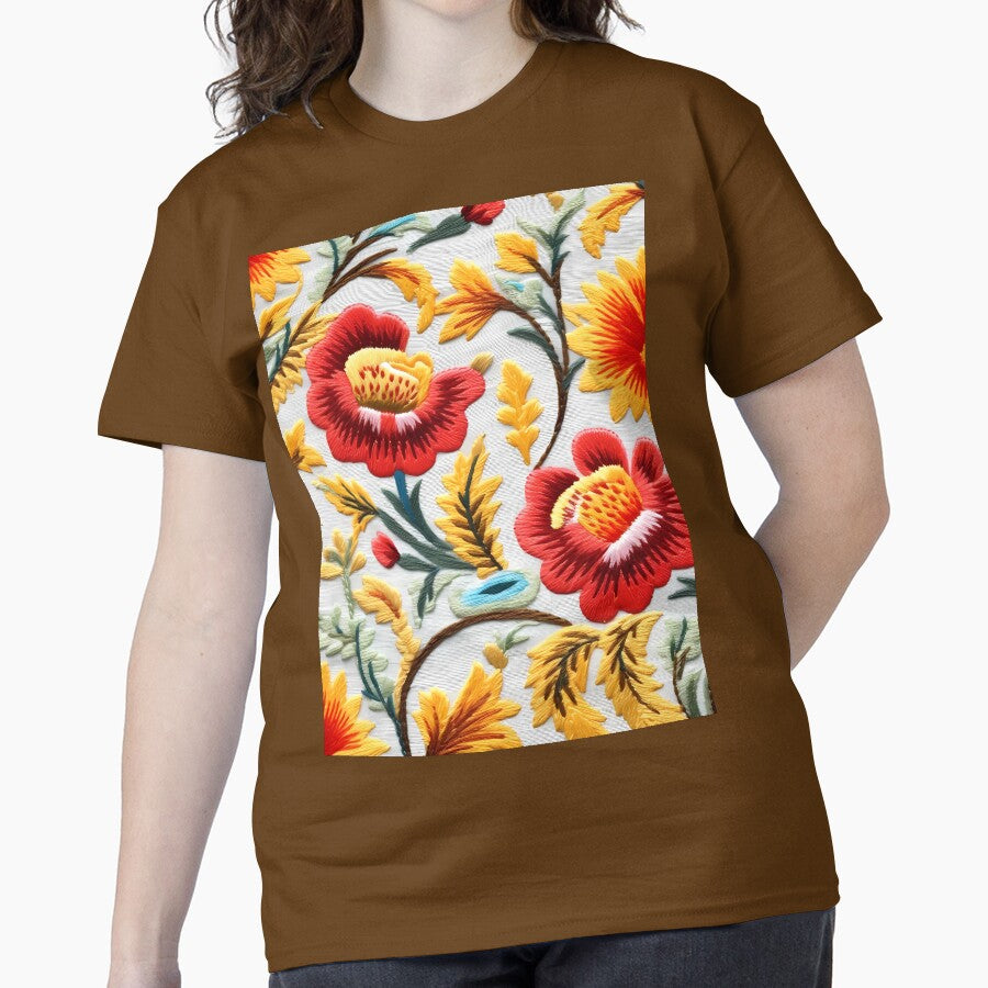 Luxurious Craftcore Floral Embroidery Oversized Tee Army Brown