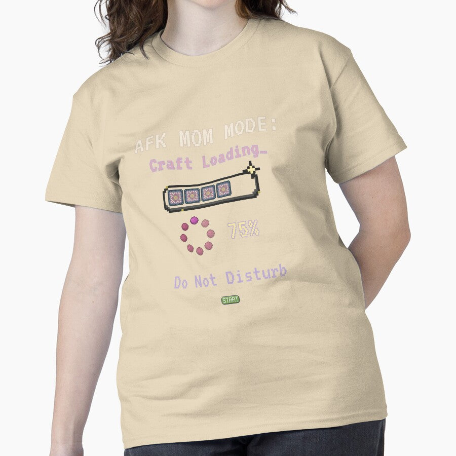 AFK Mom Mode Crochet Gamer Shirt Pixel Art Cottagecore Oversized Sand