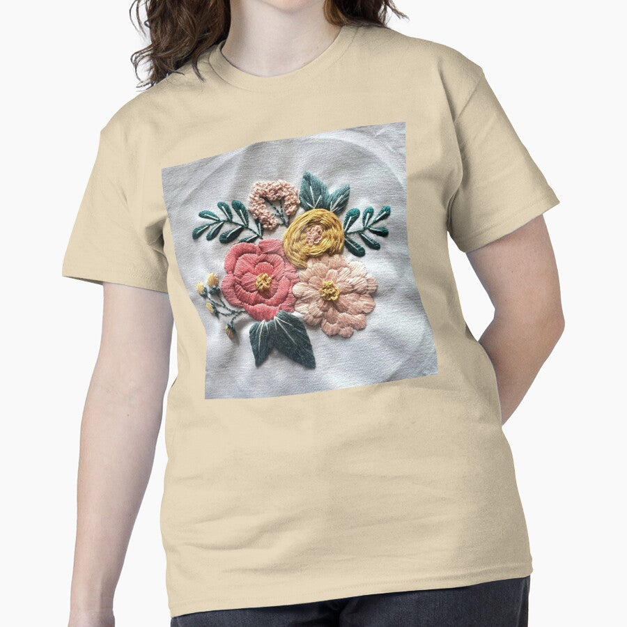 Cute Floral Embroidery Design Aesthetic Oversized Fashion Top Sand