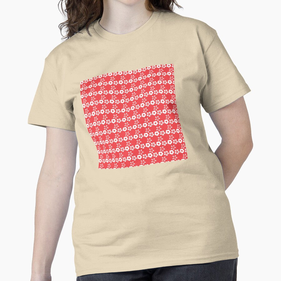 Flower Pattern Graphic Tee - Oversized Floral Artistic Shirt Sand
