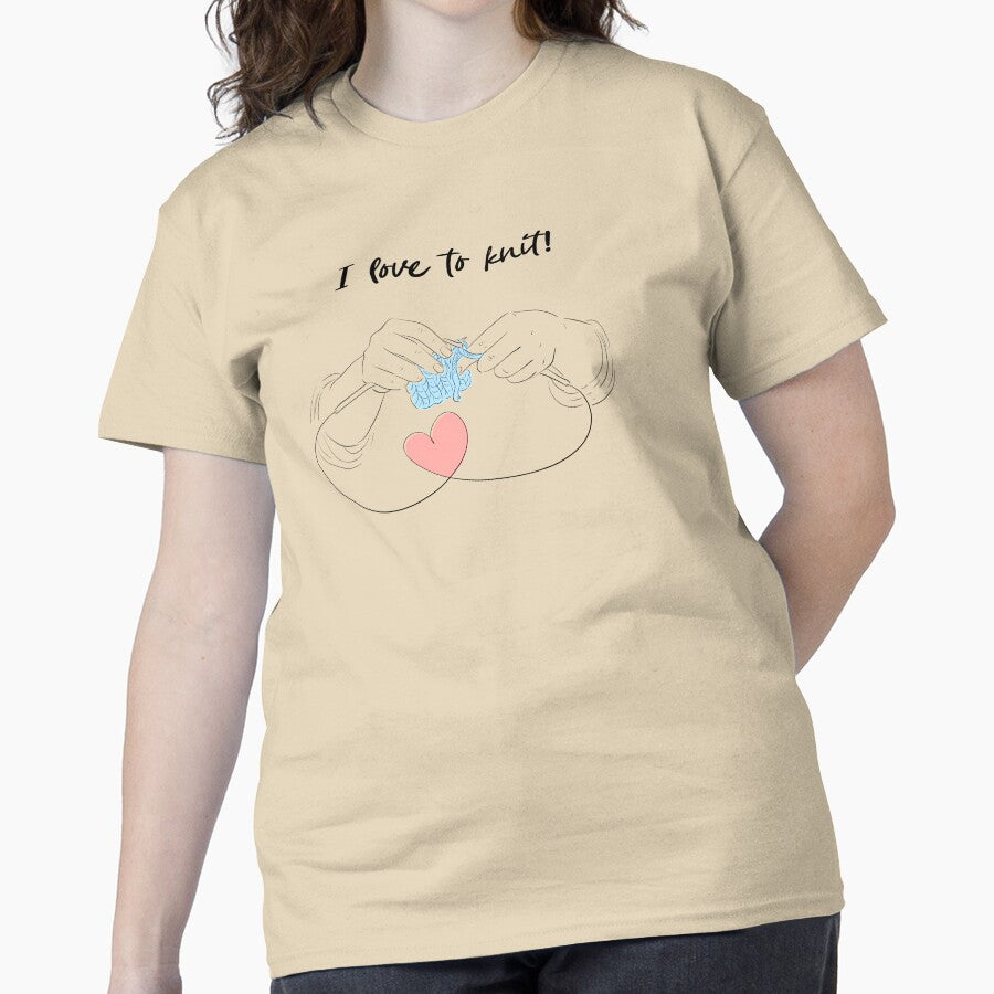 I Love To Knit Graphic Tee - Oversized Knitting Enthusiast Top Sand