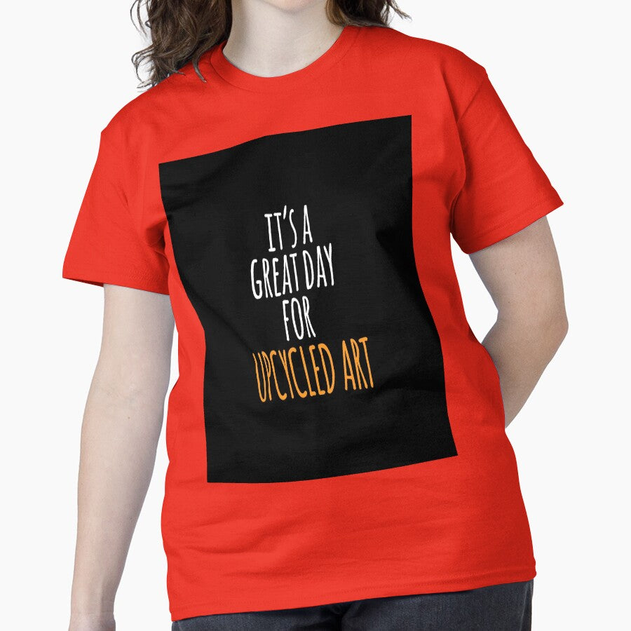 Great Day for Upcycled Art Print Oversized T-Shirt Artistic Design Poppy Red