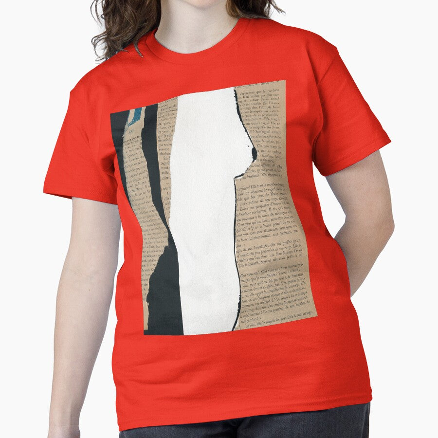 Upcycled Nude I Artistic Oversized T-Shirt Minimalist Figure Draw Poppy Red