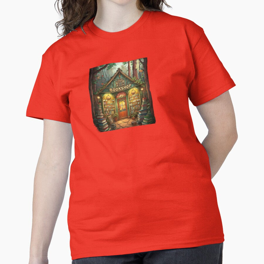 Vintage Book Shop Graphic Tee Premium Oversized Cotton Shirt Poppy Red