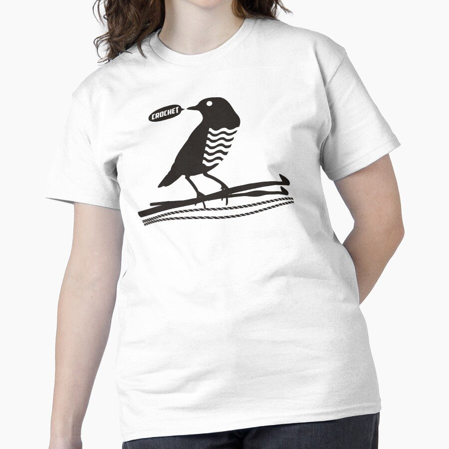 Talking Bird Crochet Hook Tee Funny Parrot Yarn Oversized Shirt White