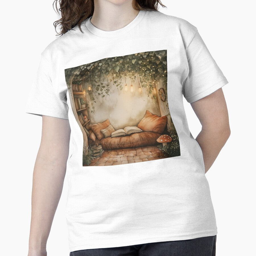 Mushroom Pillow Reading Nook Tee Cozy Fairycore Oversized Shirt White