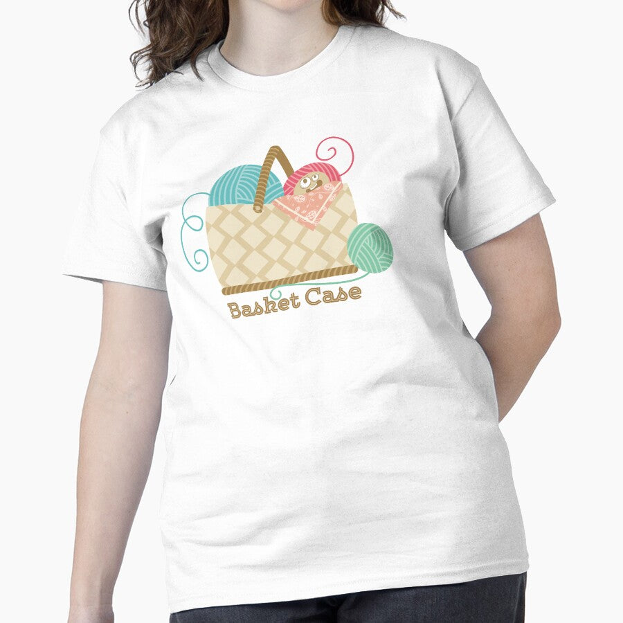 Funny Crochet Basket Case Tee Oversized Knitting Humor Gift Shirt White