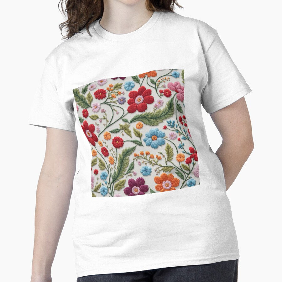 Seamless Floral Embroidery Pattern Edition 4 Oversized Tee White